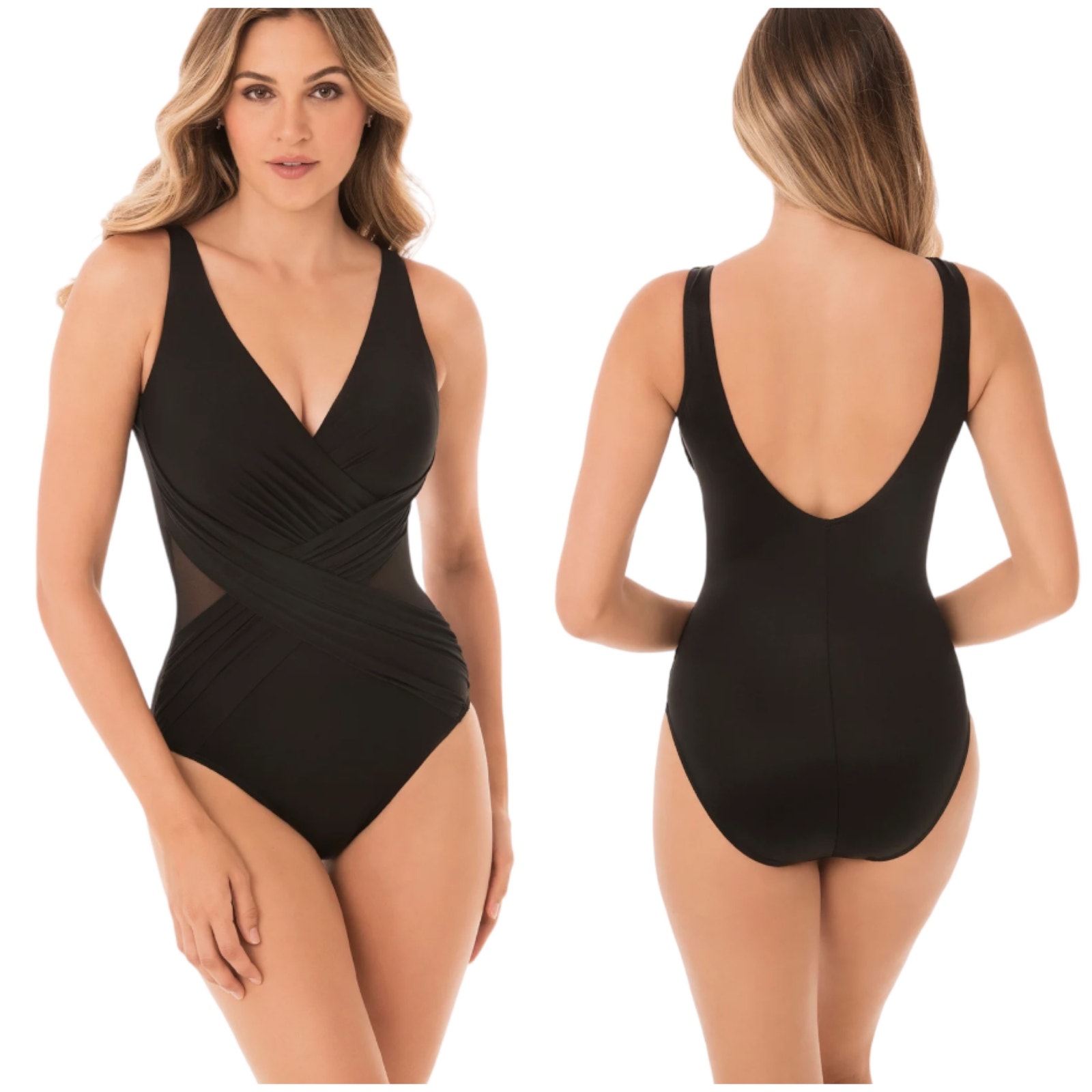 Miraclesuit Nwt Crossover Mesh One Piece Swimsuit Black Size 8 Bra Top A To D